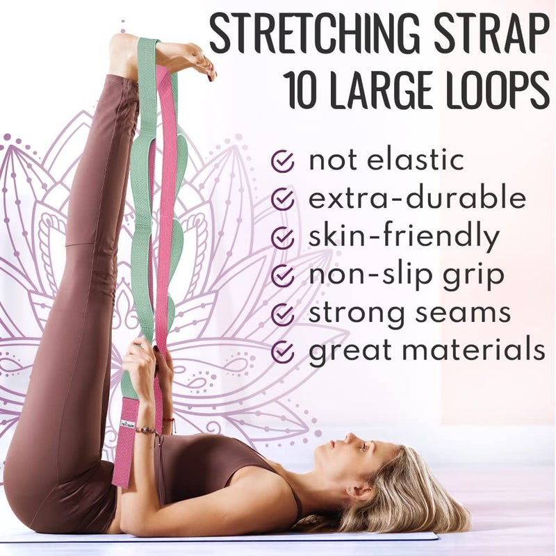 TECEUM [NEW 2023] TECEUM Yoga Stretching Strap 10 Loops Non-Elastic Strap - Home Workout Stretch Strap for Physical Therapy, Yoga, Pilates cttn 1.5 in LM - Image 2